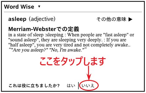 これは役に立ちましたか？という質問に対し、「いいえ」を選択する画面。